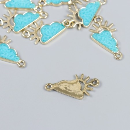 Decor for creativity metal, enamel "Sun behind clouds" gold with turquoise 1.4x2.6 cm-1