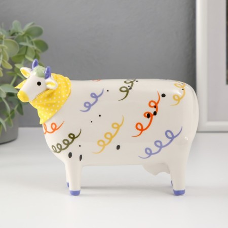 Souvenir Ceramics "Cow with a scarf" multi -colored spirals 15.8x5.6x12.3 cm-1