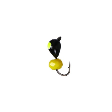 Mormyshka drop black, lime eyes + ball Granen yellow 1.1 g-1