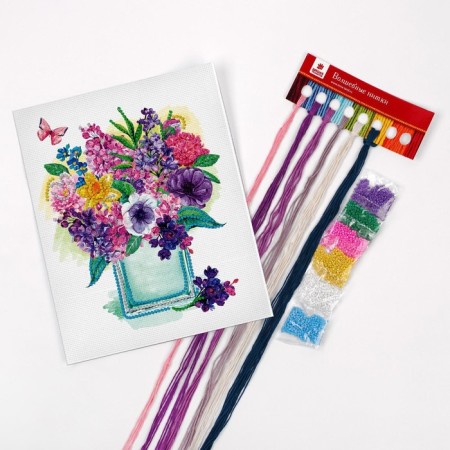 Crossing with a cross with beads "Flowers", a set for creativity, 20 x 25 cm-4