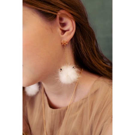 New Year's Earrings "Balls" deer horns, black and white color in gold-3