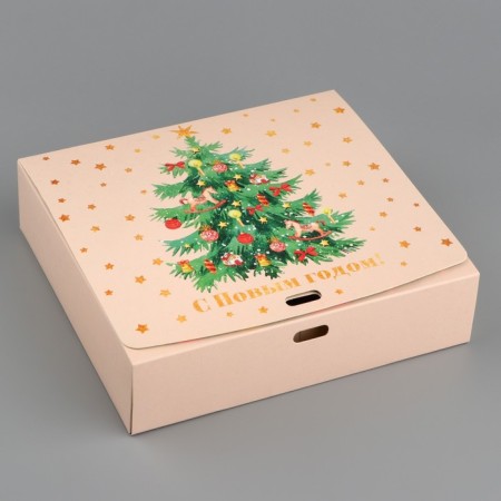 Box folding double -sided "New Year tree", 20 x 18 x 5 cm, without tape, New Year-1