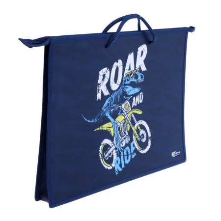 Folder for drawings and drawings A3, 470 x 345 x 50 mm, handles, plastic/textiles, lightning from above, onyx PR 3 -20, dino ride-1