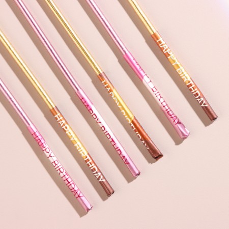 Set of candles in the cake, 6 pieces "Happy", 17 cm, gold with pink-3