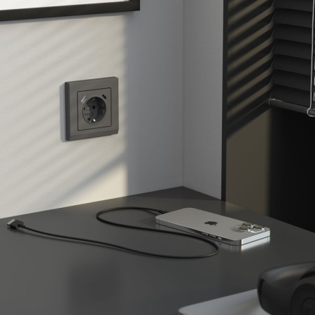 Grounding socket with ground, curtains and USB type A+C (matte graphite) W1171764-3