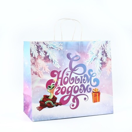New Year. Package Gift New Year "Snake 2025", white craft, 32 x 28 x 15 cm, New Year-1