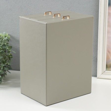 Casket to the leatherette for jewelry "Archivarius with two boxes" gray 20x15.5x28 cm-4