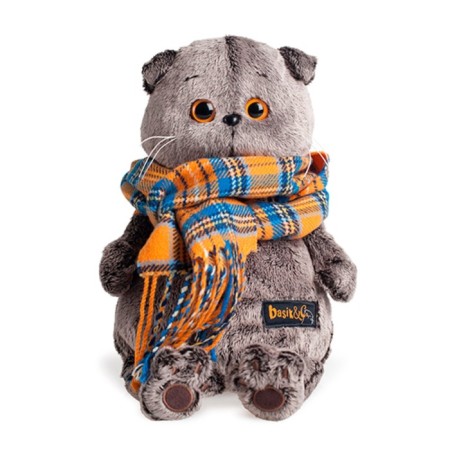 Soft toy "Basik" in a scarf in a cell, 30 cm