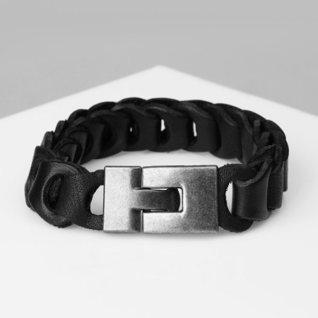 Bracelet male "Viking" Weaving, black color with black silver, 21 cm-1