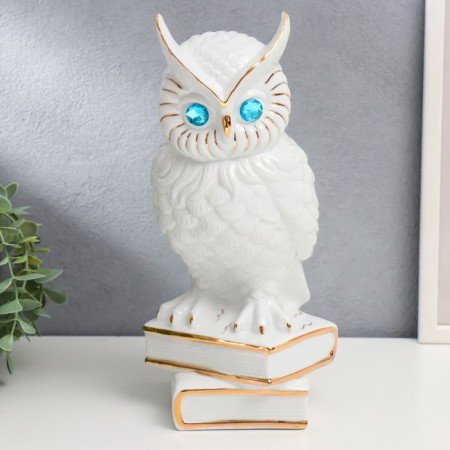 Souvenir ceramics "White Eagle owl on books" with gold 29x14.5x14 cm
