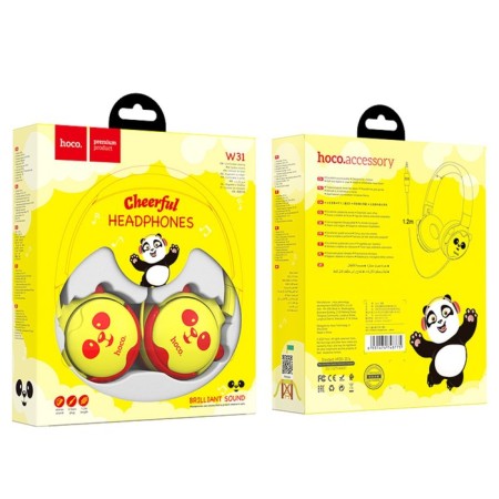 Hoco W31 headphones "Panda", wired, invoices, 85 dB, jack 3.5 mm, 1.2 m, yellow-red-5
