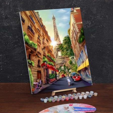 Picture on numbers on canvas with a subframe "Walking in Paris", 40 x 50 cm-1