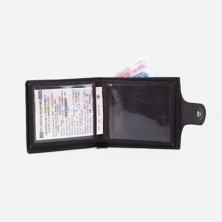 Male purse on a magnet, department for bills, for coins, for maps, dark brown color-5