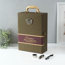 Casket wood, leatherette for 2 bottles 