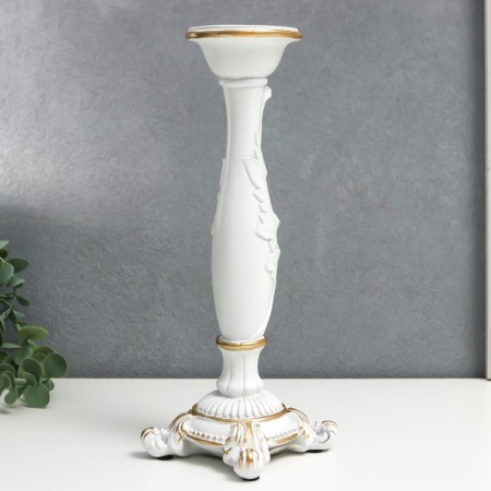 Polystone candlestick for 1 candle "lush sheet" white 26.5x9x9 cm-3