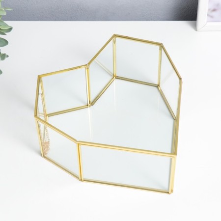 Casket glass with a metal frame "Heart with faces" gold 9.5x21x21 cm