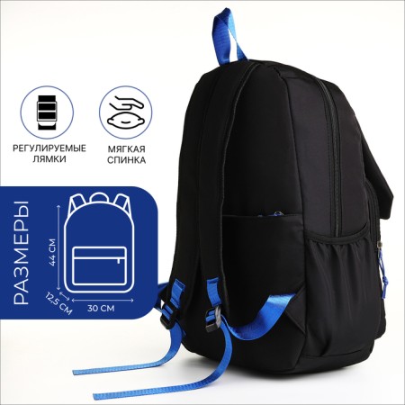 School backpack from textiles on lightning, 5 pockets, black/blue color-1
