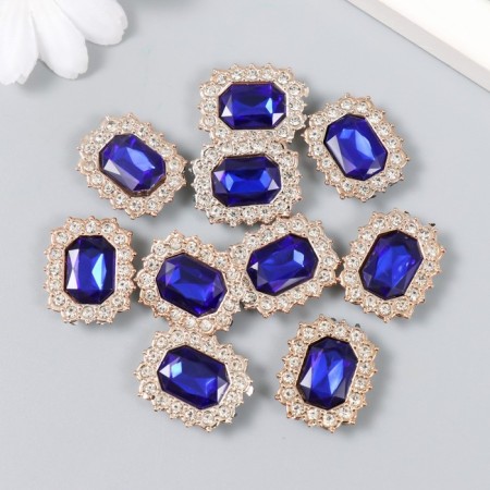 Decor for creativity plastic, rhinestones "octagonal medallion" nr 10 pcs blue 1.8x2.4 cm-2