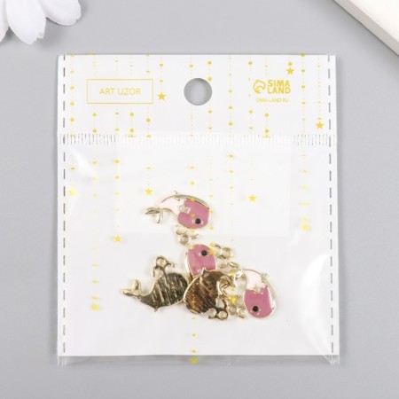 Decor for creativity metal, enamel, rhinestone "Kit with a fountain" gold 2x1.4 cm-3