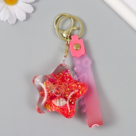 A plastic keychain with a carbine, strap "Sea star" Water with a decor 2.5x6.3 cm-3