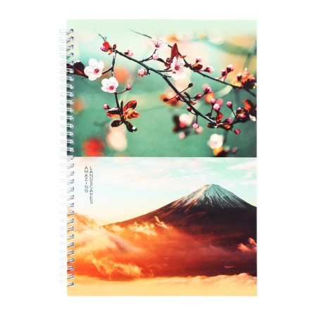 A4 notebook, 120 sheets in the cage on the crest "amazing landscape", cover coated cardboard, glossy lamination, mix-3