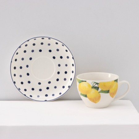 Service Porcelain Tea Daulay "Lemon", 12 objects: 6 cups 250 ml, 6 saucer d = 15.5 cm, white color-3