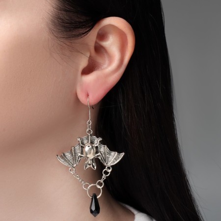 Earrings "bats with chains", color black silver-3
