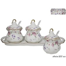 A set of cans with spoons Lenardi Florence, on a stand, porcelain, 200 ml, 3 pcs