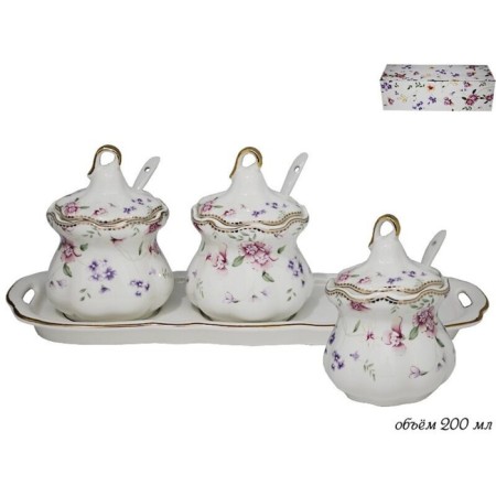 A set of cans with spoons Lenardi Florence, on a stand, porcelain, 200 ml, 3 pcs