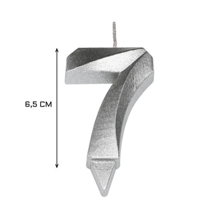 Candle in the Cake "Fine", number "7", silver metallic, 6.5 cm-3