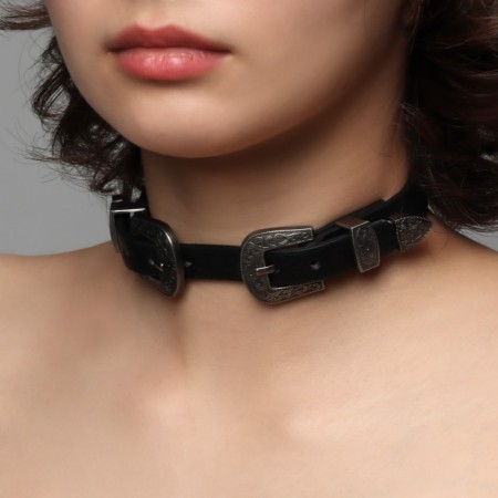 Choker "Temptation" strap, black color in black silver, 40 cm
