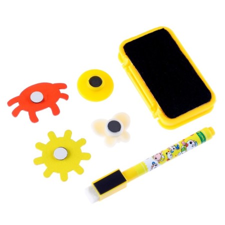 Board is double -sided, under a marker and chalk on stands (chalk, marker, magnets), mix-3