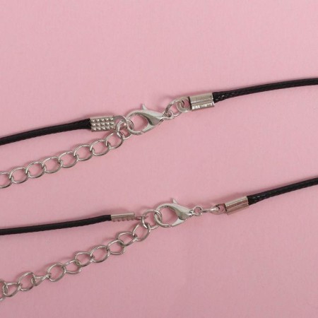 Kulons on the lace "Uenubles" steel, two hearts, black color in silver, 45 cm-3