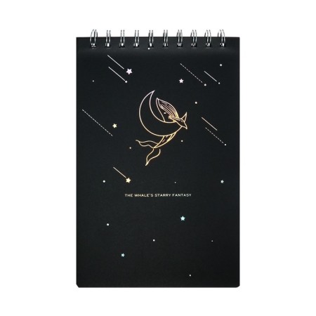 A5 sketchbook, 30 black sheets on the crest, “whale”, solid substrate, density 110 gr., Mix-2