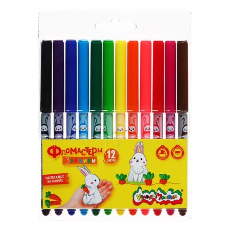 Flomasters 12 flowers classic "bunnies" Kalyak-little, round case with print, blister, 3+