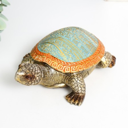Souvenir Polystone "Turtle Ground" patterns on color carapace 10.5x10.5x5.5 cm-4
