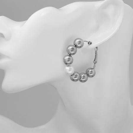 Bus-ring earrings compound, white color in silver-3