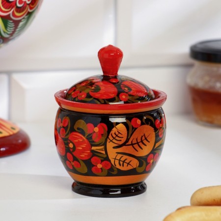 Solonka "Berry", with a lid, 6 × 7 cm, Khokhloma