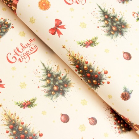 Packaging paper "Christmas trees", white craft, 1 sheet, 80 g/m2, 70 x 100 cm-1