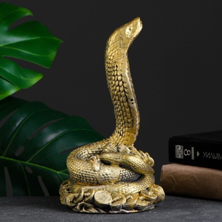 Figure "Cobra on money" gold, 26x16x10cm-1