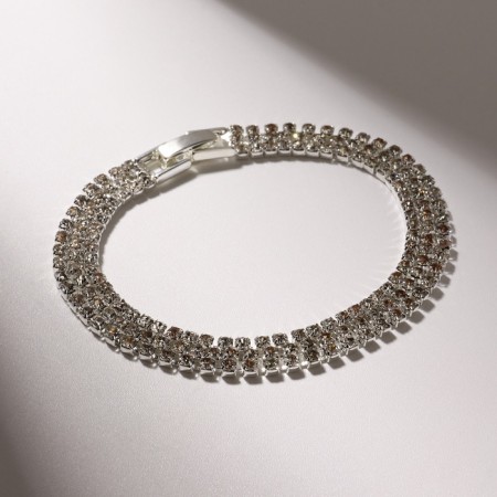 Bracelet with rhinestones "ice" elegance, 3 rows, white color in silver, l = 18 cm-1