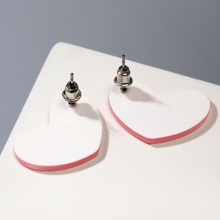 Acrylic earrings "hearts" are wide, light pink color-2