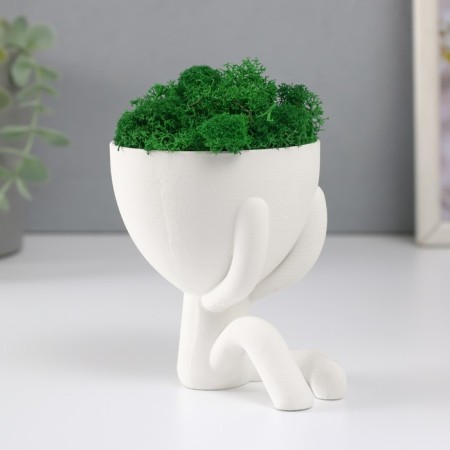 Concrete Kashpo "Mr. Green" hides with moss white 8.3x10x10 cm (moss green stabilizers)-1