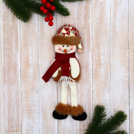 Soft suspension "Snowman in a suit with a pattern of geometry, long legs" 8x26 cm, red