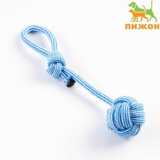 A toy-tendon for dogs with a rope ball, up to 85 g, up to 38 cm, blue/white