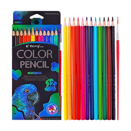 Pencils of watercolor 12 colors, in a cardboard box, triangular, der, with cysts, animal mix