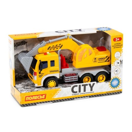 City Excavator car, inertial, with light and sound, yellow color-1