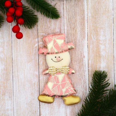 Soft suspension "Snowman in a suit with a geometric pattern" 6x13 cm, pink