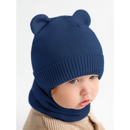 A cap on ties with ears children's Amarobaby Pure Love Bear, with a lining, size 40-42 cm, blue color