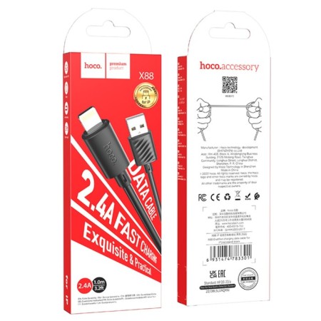 Hoco X88, Lightning cable - USB, 2.4 A, 1 m, PVC, black-4